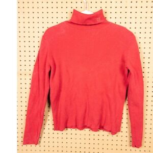 Lauren Ralph Lauren Red Ribbed Cotton Turtleneck Sweater LRL Monogram Large